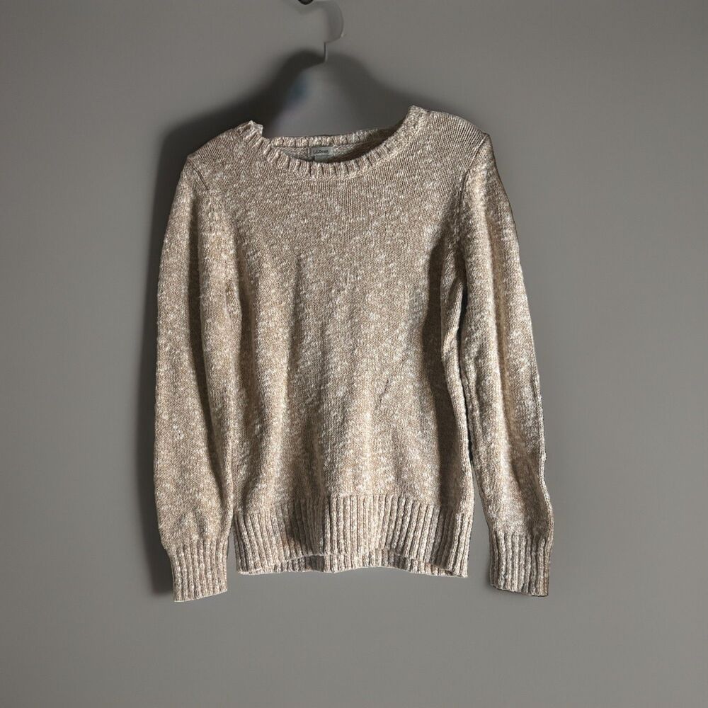 L.L. Bean Midweight Cotton Ragg Crewneck Sweater - Marled Beige - Medium